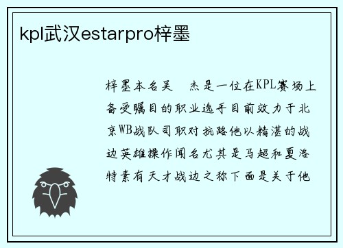 kpl武汉estarpro梓墨