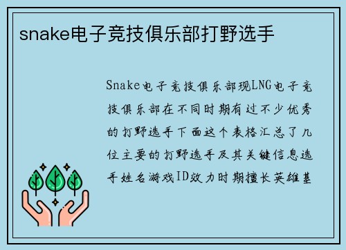 snake电子竞技俱乐部打野选手