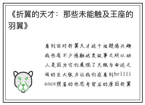 《折翼的天才：那些未能触及王座的羽翼》